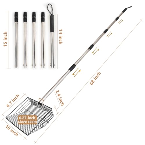 Image of 10 inch Large Multi-Purpose Chicken Poop Scooper,Poop Shovel for Chicken Coop Accessories, Coated Metal anti-rust design,22 to 68 inch Adjustable Stainless Steel Handle,Cleaning Tool for Dog Waste,Cat Litter