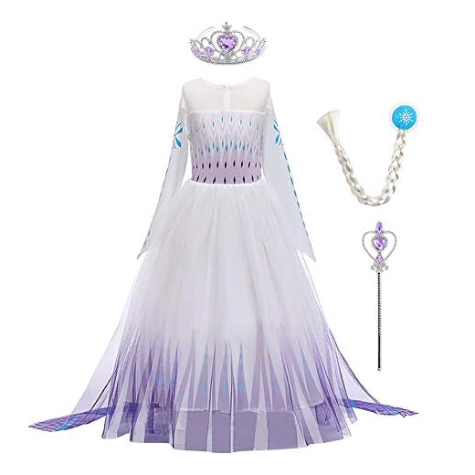 Flickor barn frost 2 prinsesskostym Elsa långa ärmar glans klänning snödrottning snöflinga förklädnad tyllklänning jul karneval karneval karneval födelsedagsfest halloween fest med tillbehör, # violett 01, 2-3 År