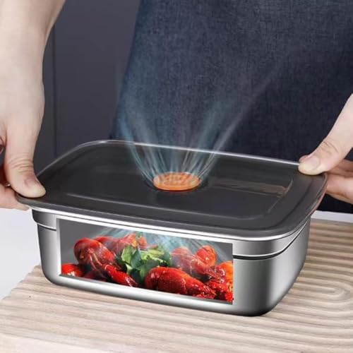 Image of CHONGZFU Fridge Storage Box 1500 ML 316 Stainless Steel Food Storage Containers | Food Grade, Leakproof Kitchen Organizer | Freshness Locking, Microwavable & Freezer Safe, Silver With Lid 3 Pcs