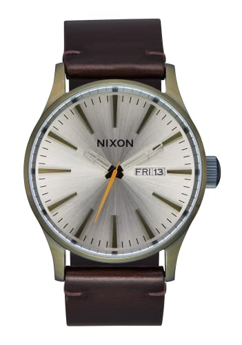 NIXON Sentry Leather A105 - Vintage White/Surplus - 100m Water Resistant Men's Analog Classic Watch (42mm Watch Face, 23mm Leath