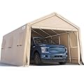 ADVANCE OUTDOOR 13x20 ft Carport 2 Roll up Doors & Vents Outdoor Portable Storage Shelter Garage Tent for Vehicle Boat Truck Anti-UV Snow Resistant Waterproof, Beige