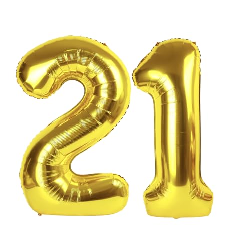 Image of Gold Number 21 Balloon 40 inch, 21 Number Balloons, 21st Gold Birthday Decorations, 21 Year Old Women Men Golden Party Supplies