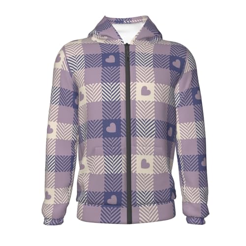Heart Check Plaid Kid Hoodies Boys Zip Up Sweatshirts Girls Pullover with Pocket2