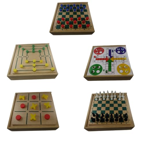 5 em 1 Jogos de Tabuleiro Xadrez, Damas, Ludo, Jogo Da Velha, Trilha (5 Jogos em 1 caixa)
