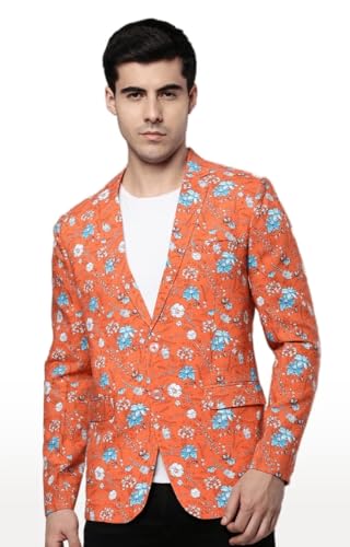 Image of SHOWOFFFF Men Printed Front-Open Casual Blazer | Notched Lapel Full Sleeves Cotton Blazer for Mens | Slim Fit Regular Length Blazer for Men's