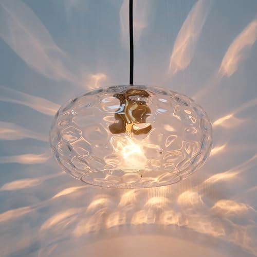 Image of 11 inch Hammered Glass Shade Replacement for E26 Pendant Light, Chandelier, Table Desk Floor Lamp and Wall Sconce, Clear Transparent Lampshade for Vanity Light, Dia 11 inch, Height 5.5 inch, Fitter 1.65 inch