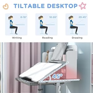 Qaba Kids Desk and Chair Set Height Adjustable Kids School Study Desk and Chair Set with Tilt Desktop Storage Drawer and Reading Rack for Writing Reading and Drawing Gray