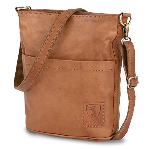 Berliner Bags Vintage Schultertasche Sofia, Umhängetasche mit 2 Riemen aus Leder, Handtasche für Frauen - Braun Cover