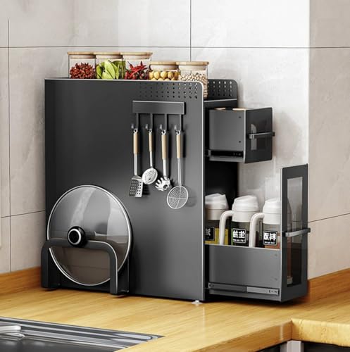 Organizador de especias – 3 niveles de almacenamiento independiente con cajón para encimera de cocina, contenedor de almacenamiento de alimentos, organización de cocina que ahorra espacio