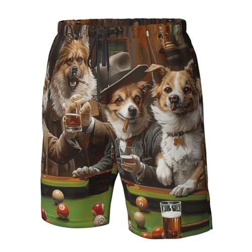 Men's Quick Dry Swim Shorts Dogs Play Billiards Vintage Funny Beach Trunks with Pockets4