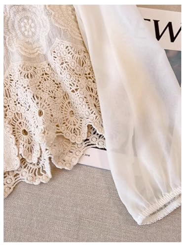 MakeMeChic Women's Button Down Shirt Floral Hollow Out Sheer Mesh Top Blouse4