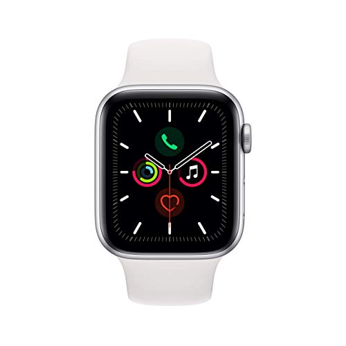 Image of Apple Watch Series 5 (GPS + Cellular, 44MM) - Silver Aluminum Case with White Sport Band (Renewed)