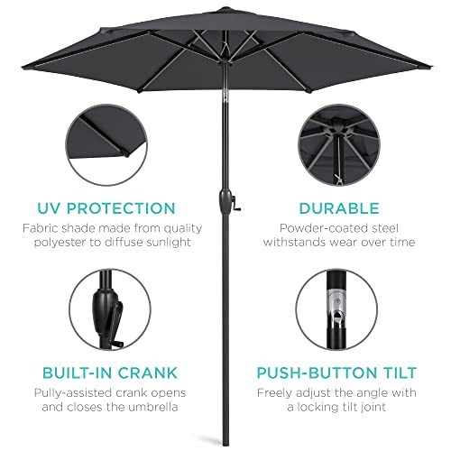 Best Choice Products 7.5ft Heavy-Duty Round Outdoor Market Table Patio Umbrella w/Steel Pole, Push Button Tilt, Easy Crank Lift - Black