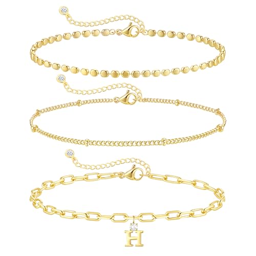ZHESHY Gold Initial Bracelets for Women Dainty Letter H Charm Bracelets Non Tarnish 14K Gold Plated Stackable Layered Paperclip Link Chain Bracelets Stack Set Personalized Gifts Womens Jewelry - image 1