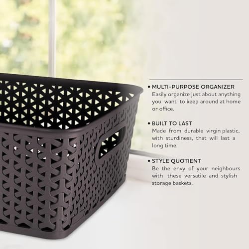 Image of SHUTTLE ART Set Of 3 Plastic Storage baskets For Kitchen, Clothes, Multipurpose Vegetables, Toys, Books, Office, Stationery, Wardrobe /Strong Plastic Material & Side Grip (Medium | Multicolor)
