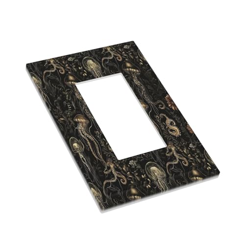 Decorative Outlet Covers Black Gold Jellyfish Squid Deep Sea Creatures 1 Gang Rocker Light Switch Cover Plate Single Decora Light Switch Covers Wall Plate Faceplate for Bedroom Decor