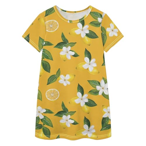 Vestido de niña de 2 a 8 años en algodón blanco y amarillo de flores