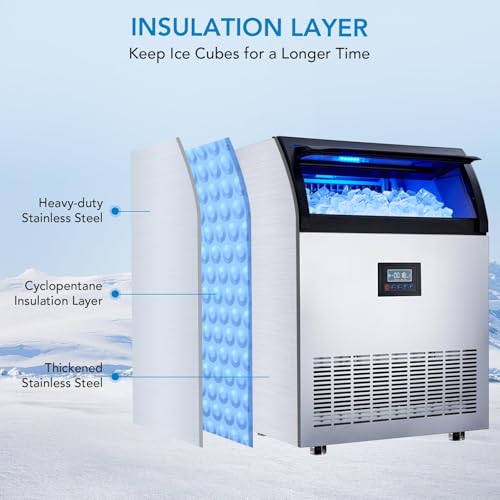 Image of Ice Maker Machine, 200LBS /24h with 55LBS Commercial Ice Storage Bin, Under Counter Countertop Ice Machine, Self-Cleaning, Stainless Steel Freestanding,Ice Scoop, Quiet Compressor for Home and Business