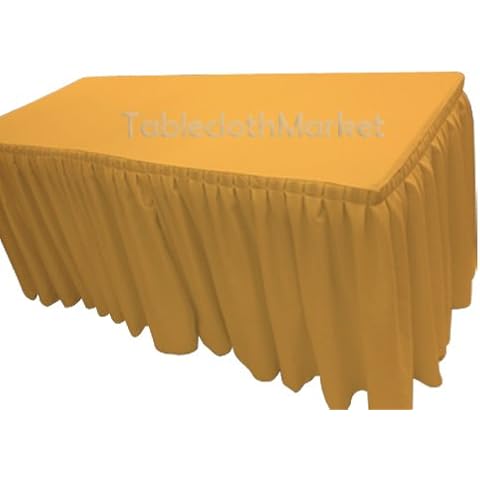 8' Ft. Fitted Tablecloth Double Pleated Polyester Table Skirt Cover W/top Topper Gold Cover