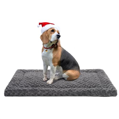 Washable Dog Bed Mat Ultra Soft Dog Crate Pad Comfy Fluffy Pet Kennel Beds Sleeping Mattress for Large Jumbo Medium Small Dogs, 35 x 22 Inch, Gray