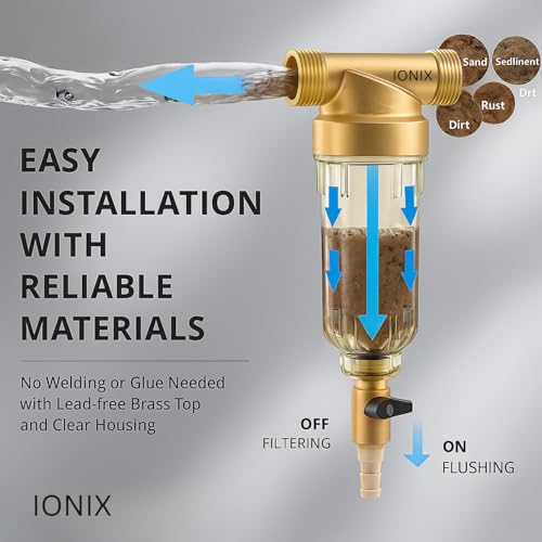 Image of IONIX Spin Down Sediment Water Filter for Overhead Tank & Main Line - 40 Micron Washable Cartridge, Removes Mud, Sand & Rust - Pre Filter for Apartments, Flats & Villas
