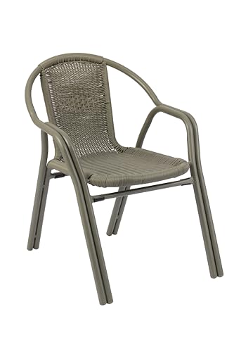METRO Professional Silla de Jardín con Reposabrazos Narni, Aluminio/Ratán Sintético, Apilable, para Exterior, Caqui METRO Professional Silla de Jardín con Reposabrazos Narni, Aluminio/Ratán Sintético, Apilable, para Exterior, Caqui