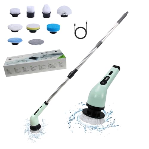 2024新登場！9in1電動お掃除ブラシ - 風呂掃除・浴室・トイレ・床用デッキブラシ、コードレス・軽量・伸縮可能、400RPM/450RPM回転速度、2000mAhバッテリー搭載・90分連続使用・日本語説明書付属 - お風呂スポンジ・電動ポリッシャー・電動ブラシ全域対応！年末掃除にも最適！