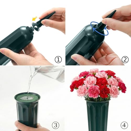 Image of Goaste 6 Pack Cemetery Vases with Foam Inserts, Memorial Floral Vases with Spikes, Grave Flower Holder Cones for Outdoor Use, Lawn Headstone Graveside Decoration, Fresh or Artificial Flowers, Green