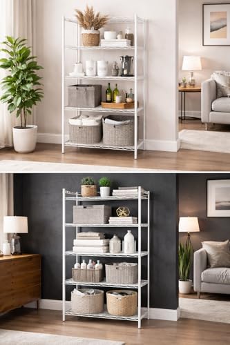 Image of IRON LANDS 5 Tier Shelf Heavy Duty Multipurpose Storage Stand - Metal Rack Kitchen Organizer | Bathroom Countertop, Microwave Oven Stand for Modular Kitchen, Living Room, Bedroom & Office (White)