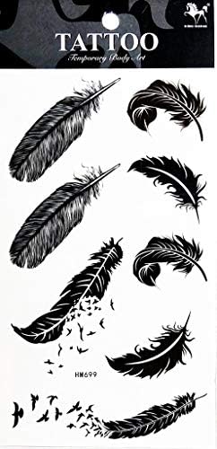 PP TATTOO 1 Sheet Black Bird Feather Animal Waterproof Temporary Tattoo Festival Flash Fake Tattoo Body Art Stickers