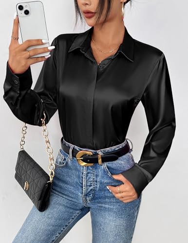 Zeagoo Satin Blouses for Women Casual Long Sleeve Button Down Silk Shirts Dressy Business Work Tunic Top2