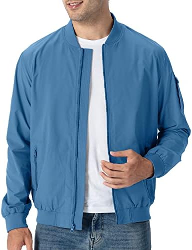 TBMPOY Men's Lightweight Bomber Jackets Windproof Spring Windbreaker Casual Track Jacket for Outdoor Camping Travelling Sky Blue M