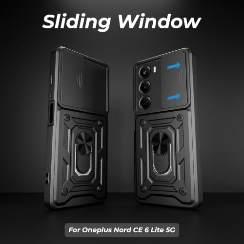 Image of A rtistque Armor Bumper Back Case Cover for OnePlus Nord CE 6 Lite 5G | Ring Holder & Inbuilt Stand | Sliding Camera Cover | Shockproof Protective Design | CE 6 Lite Back Cover - Black