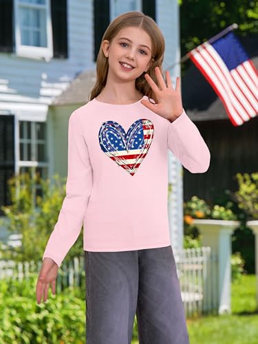 Image of Ithalt 4th of July Outfit Kids Girls American T Shirt USA T-Shirt Fourth of July Tops Patriotic Long Sleeve Tops