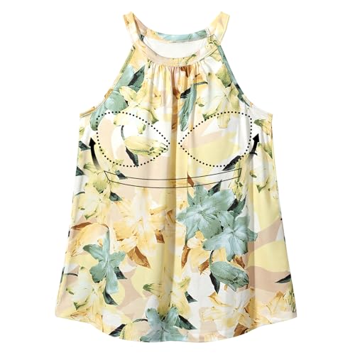 Image of Women Halter Tank Top with Built in Bra Flowy Sleevless Padded Camisole Loose Fit Summer Shirt Top S-3XL