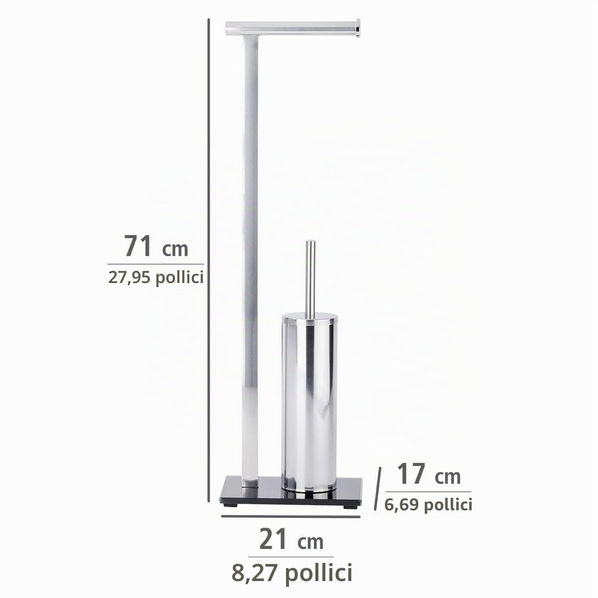 WENKO Piantana portarotolo e scopino WC Lava, Acciaio inossidabile, 21 x 71 x 17 cm, Lucido