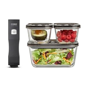 Caso 1169 Vacu OneTouch eco-set, handvacuümsealer incl. 3 vacuümcontainers van glas, 10 ritszakken en Food Manager stickers, draadloos, tot 150 minuten looptijd, oplaadbaar,zwart