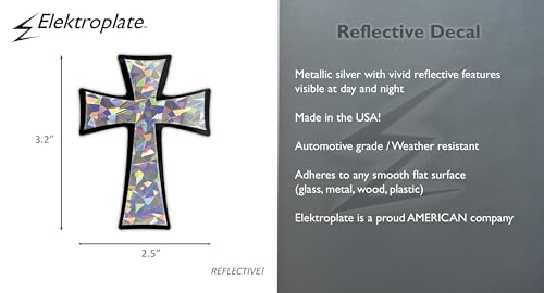 Image of Elektroplate Christian Tapered Cross Reflective Decal (3.25 inch x 2.5 inch) Premium Automotive-Grade All Weather Sticker for Car, Water Bottle, Laptop, Phone & More | Made in the USA