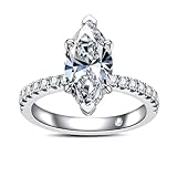 AnuClub Marquise Cut Moissanite Engagement Rings 3.328cttw(3CT Center Stone) D Color VVS1 925 Sterling Silver Wedding Promise Anniversary Ring for Women with Certificate Size 6