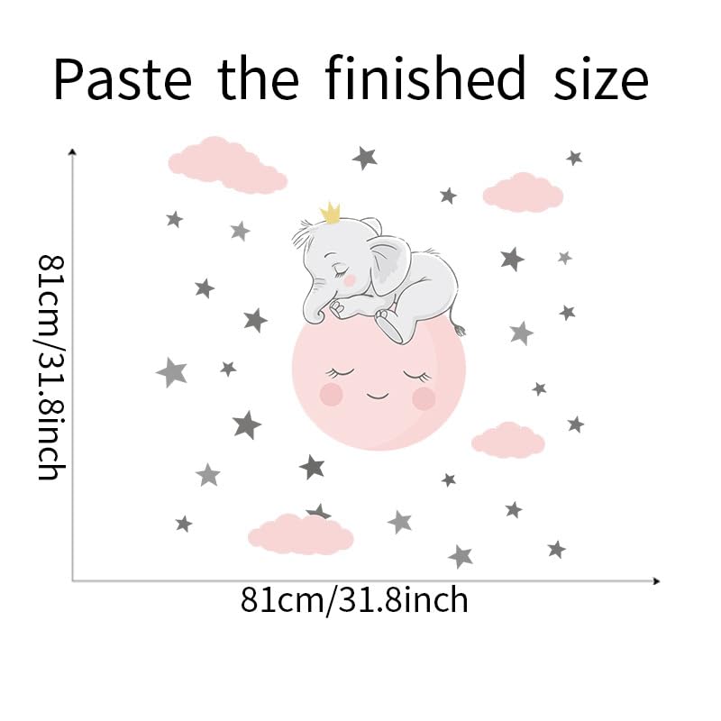 Image of Cute Elephant Sleeping on The Moon with Stars Wall Stickers Nursery Decor Wall Decals for Kids Boys Girls Bedroom Daycare Classroom Playroom and Kids Room-Self-Adhesive