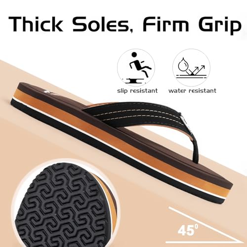 Image of Duosoft Men's Slipper Flip Flops, Brown, Anti-Skid Rubber Sole, Arch Support, Superior Shock Absorption, Super Soft