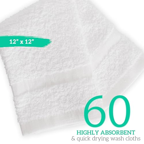 Image of GREEN LIFESTYLE Bulk Washcloths 12x12 60 Pack - Face Towel, Wash Clothes for Body and Face - 100% Pure Cotton Wash Cloths for Your Body (White)