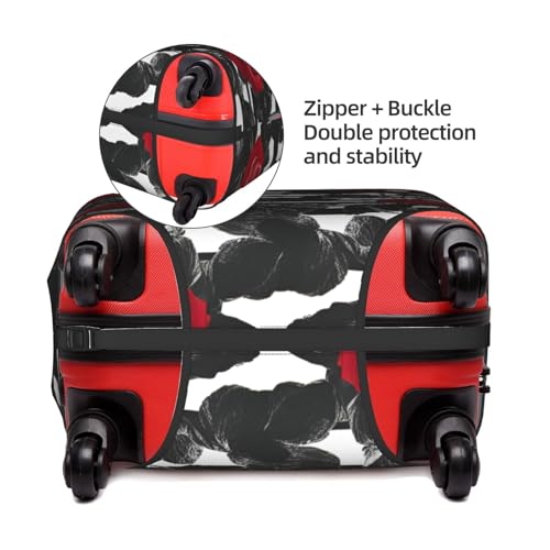 Black White Stripes Red Rose Flowers Tsa Approved Luggage Cover For 18-32 Inch Suitcases Scratch-Resistant Stretch Luggage Cover4