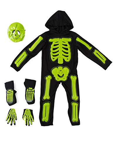 IKALI-Kids-Halloween-Skeleton-Costume-3D-Glow-in-the-Dark-Bone-Jumpsuit-4pcs-For-Age-9-10-Years