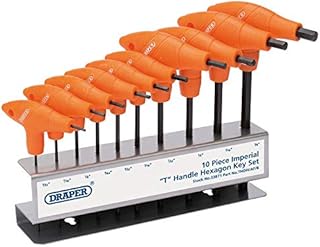 Draper 33871 T-Handle AF English Imperial Hexagon Allen Key Set, 10 Pieces,Blue