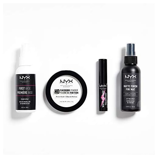 NYX Professional Makeup Coffret Voyage 4 Pièces, Base Spray, Poudre de Finition, Mini-Mascara, Spray Fixateur