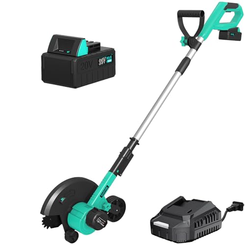 Garvee 20V 9' Cordless Lawn Edger with 4.0Ah Battery & Charger, 3 Cutting Depths, Adjustable Handle, Brushless Electric Edger Lawn Tool for Sidewalk, Driveway