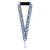 Buckle-Down Disney Lanyard, Disney The Sensational Six Smiling Faces Stripe Blues, Elastic