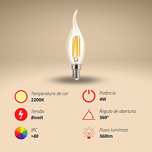 LÂMPADA FILAMENTO LED VELA CHAMA 4W BIVOLT E14 2200K EMBU LED