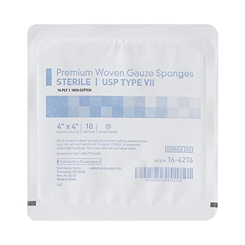 SurgiMac Gasas Tejidas 4x4 Pulgadas Cuadradas, Estéril Tipo VI, Algodón 100%, Dividido Hipoalergénico, 16 Capas, 10 por Bandeja miniatura 2